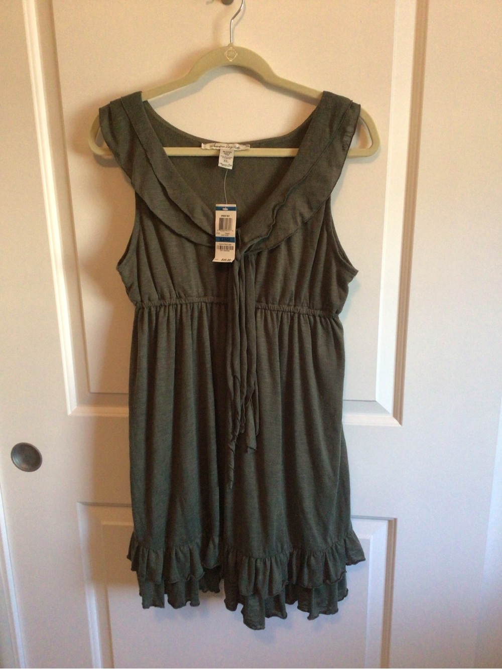 American Rag Olive Green Ruffled Scoop Neck Dress